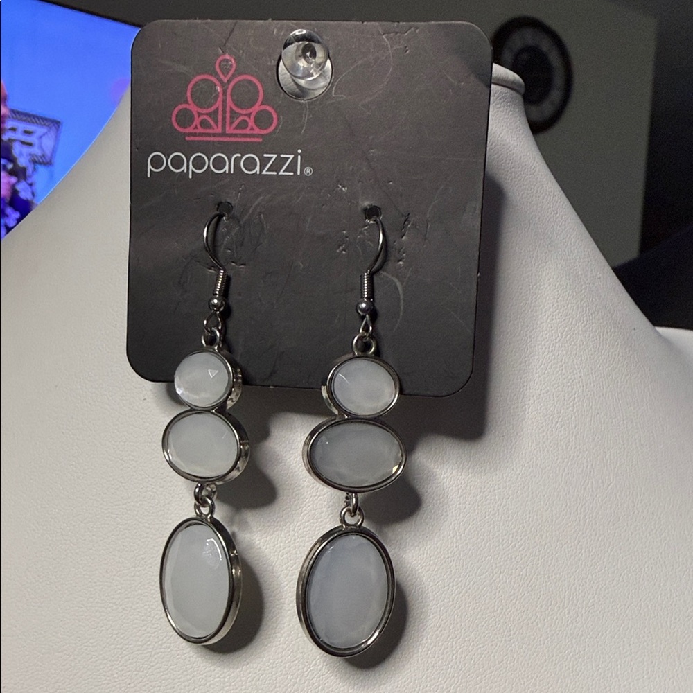 Paparazzi Silver-Tone White Triple Drop Earrings